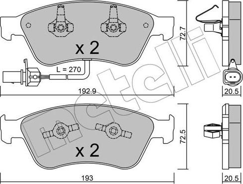 Metelli 22-0662-0 - Kit de plaquettes de frein, frein à disque cwaw.fr