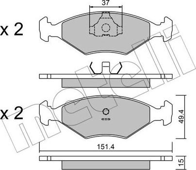 Metelli 22-0057-5 - Kit de plaquettes de frein, frein à disque cwaw.fr