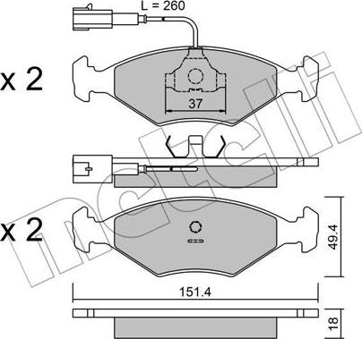 Metelli 22-0057-1 - Kit de plaquettes de frein, frein à disque cwaw.fr