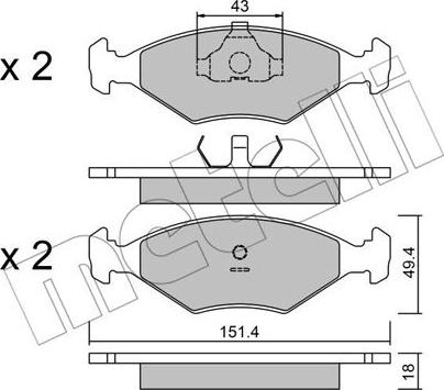 Metelli 22-0057-3 - Kit de plaquettes de frein, frein à disque cwaw.fr