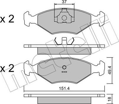 Metelli 22-0057-2 - Kit de plaquettes de frein, frein à disque cwaw.fr