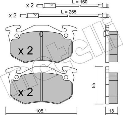 Metelli 22-0036-0 - Kit de plaquettes de frein, frein à disque cwaw.fr