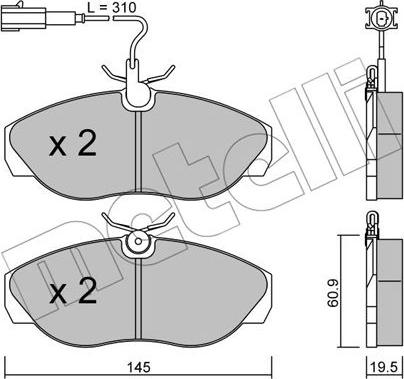 Metelli 22-0154-1 - Kit de plaquettes de frein, frein à disque cwaw.fr