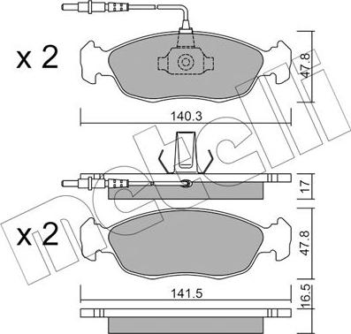 Metelli 22-0156-0 - Kit de plaquettes de frein, frein à disque cwaw.fr