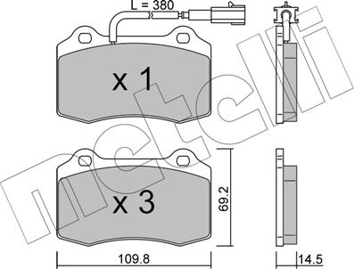 Metelli 22-0251-8 - Kit de plaquettes de frein, frein à disque cwaw.fr