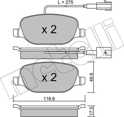 Metelli 22-0704-2 - Kit de plaquettes de frein, frein à disque cwaw.fr