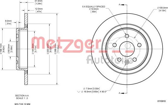 Metzger 6110910 - Disque de frein cwaw.fr