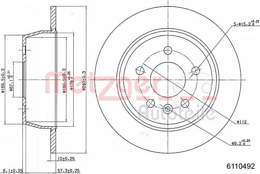 Metzger 6110492 - Disque de frein cwaw.fr