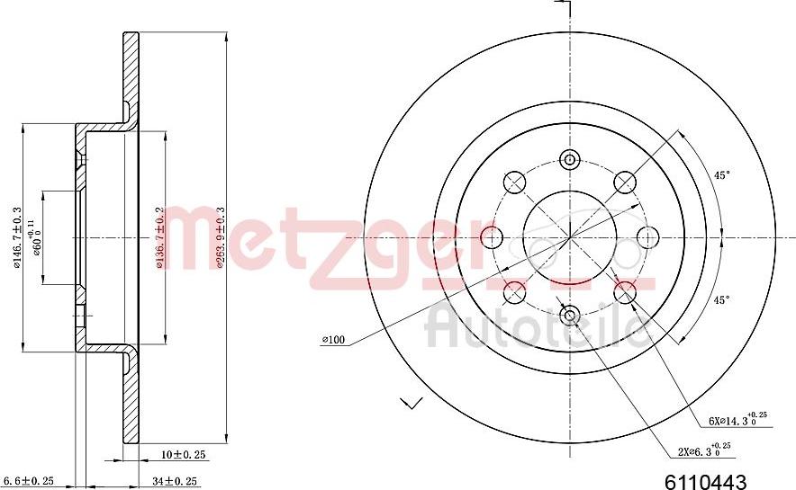 Metzger 6110443 - Disque de frein cwaw.fr