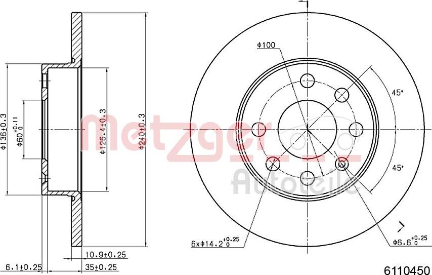 Metzger 6110450 - Disque de frein cwaw.fr