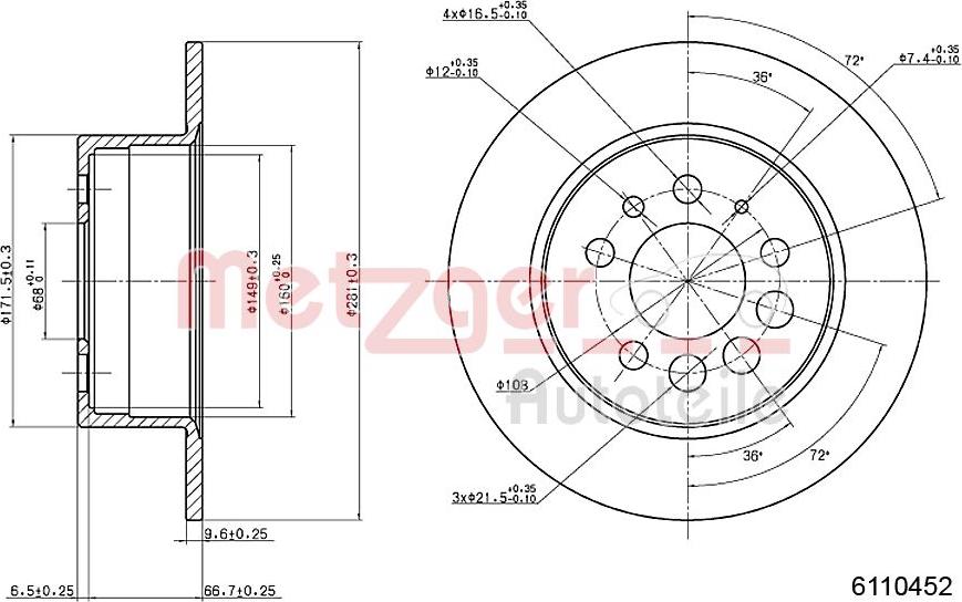 Metzger 6110452 - Disque de frein cwaw.fr