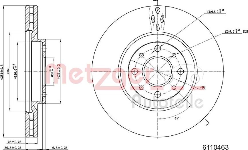 Metzger 6110463 - Disque de frein cwaw.fr