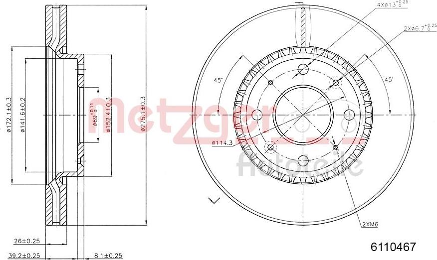 Metzger 6110467 - Disque de frein cwaw.fr