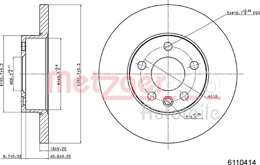 Metzger 6110414 - Disque de frein cwaw.fr