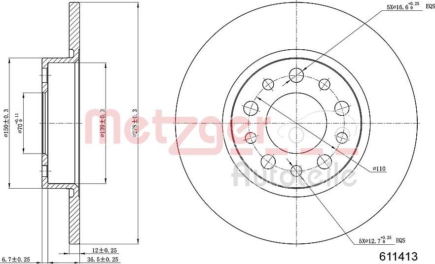 Metzger 6110413 - Disque de frein cwaw.fr