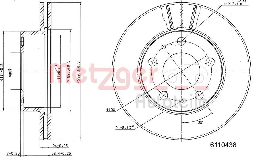 Metzger 6110438 - Disque de frein cwaw.fr