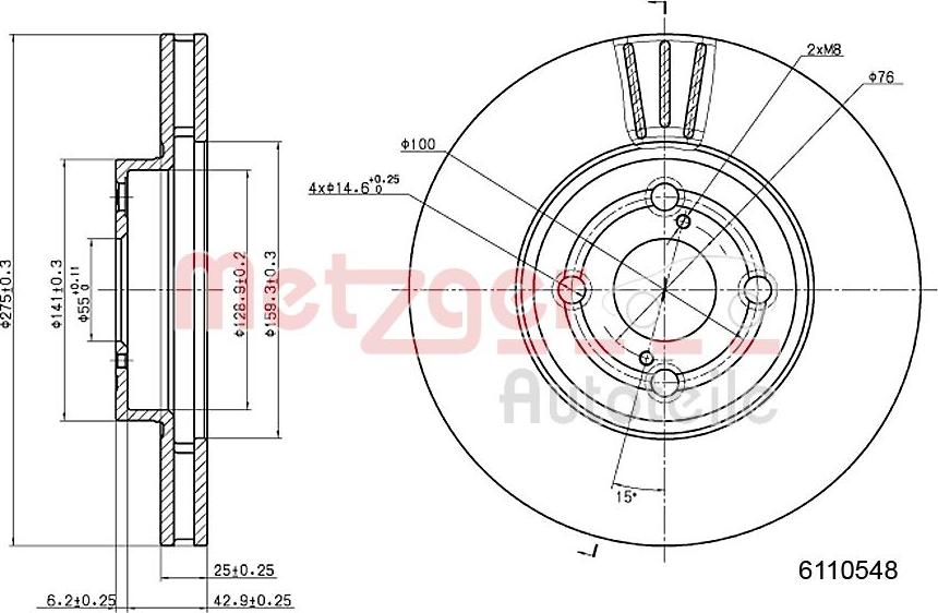 Metzger 6110548 - Disque de frein cwaw.fr