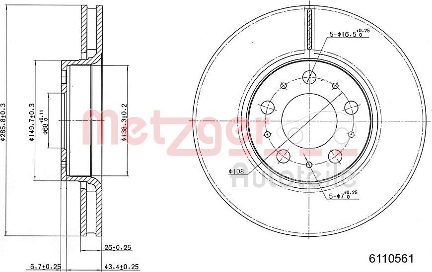 Metzger 6110561 - Disque de frein cwaw.fr