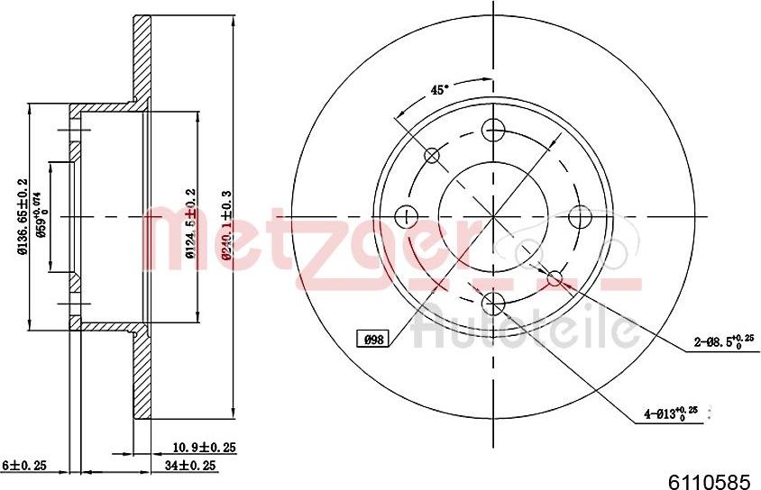 Metzger 6110585 - Disque de frein cwaw.fr