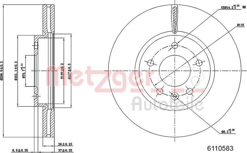 Metzger 6110583 - Disque de frein cwaw.fr