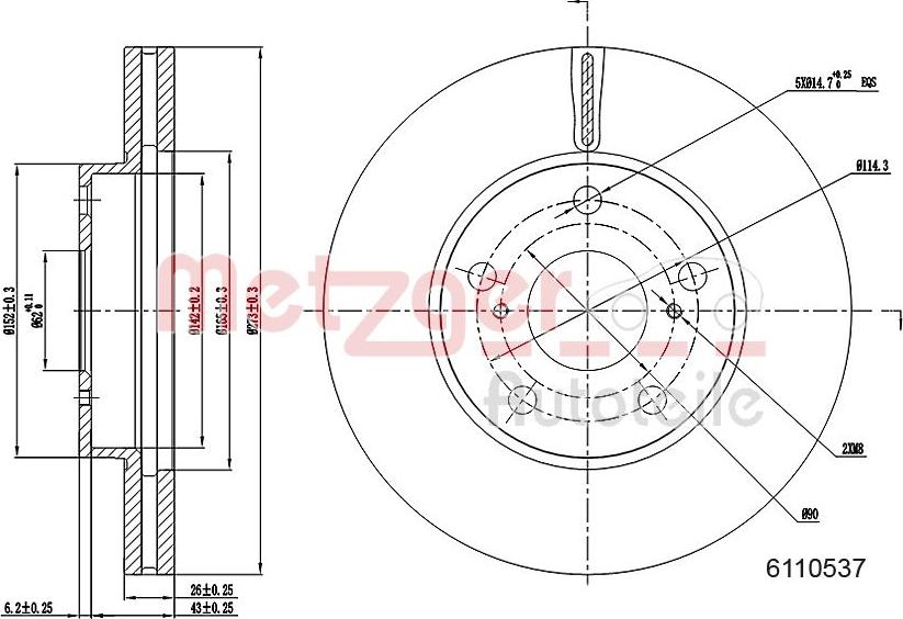 Metzger 6110537 - Disque de frein cwaw.fr