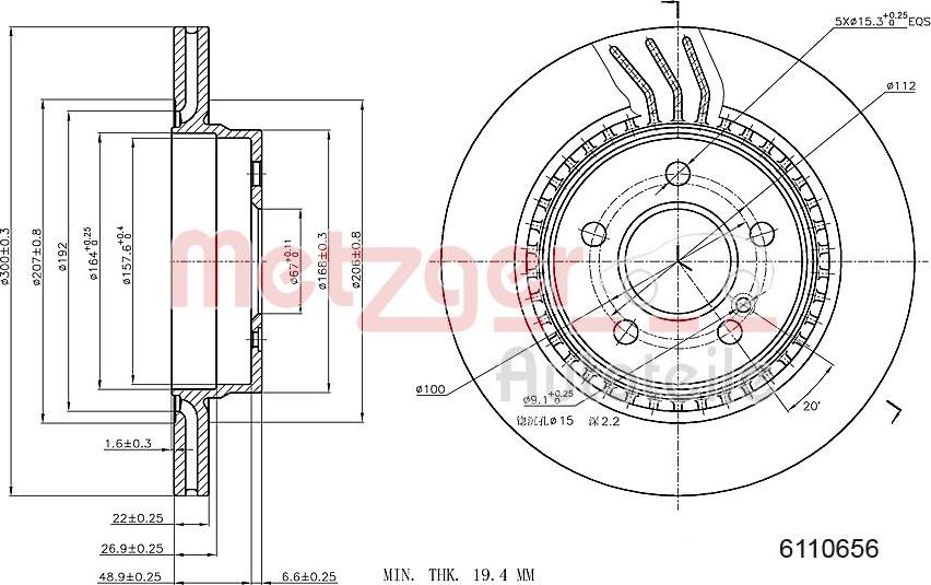 Metzger 6110656 - Disque de frein cwaw.fr