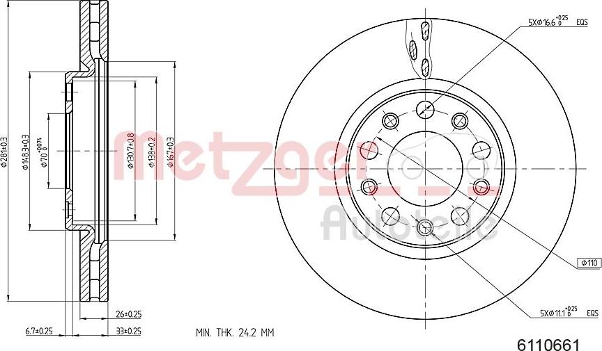 Metzger 6110661 - Disque de frein cwaw.fr