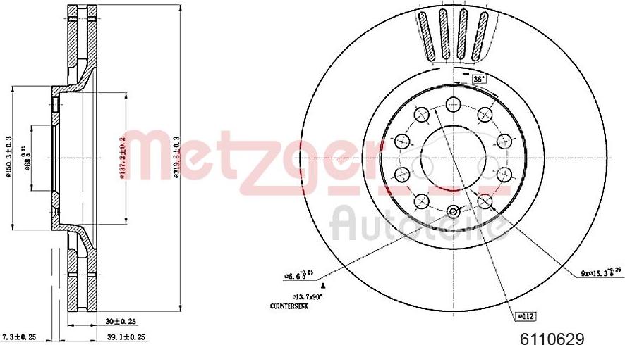 Metzger 6110629 - Disque de frein cwaw.fr