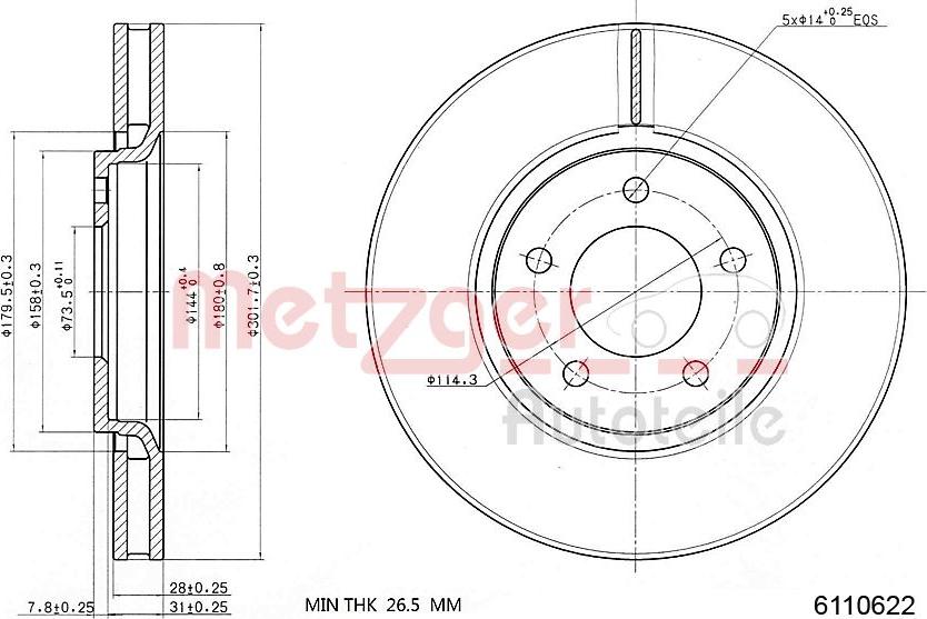 Metzger 6110622 - Disque de frein cwaw.fr