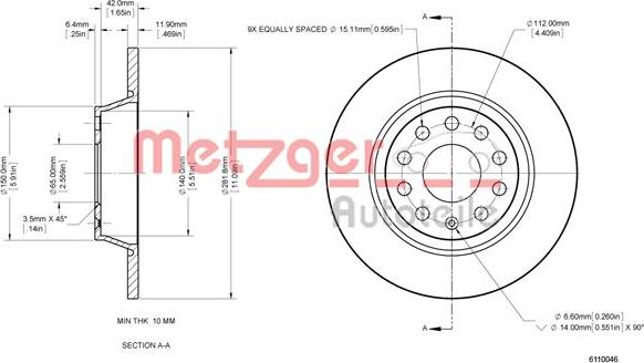 Metzger 6110046 - Disque de frein cwaw.fr