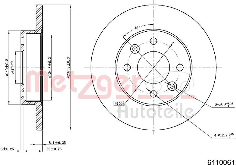 Metzger 6110061 - Disque de frein cwaw.fr