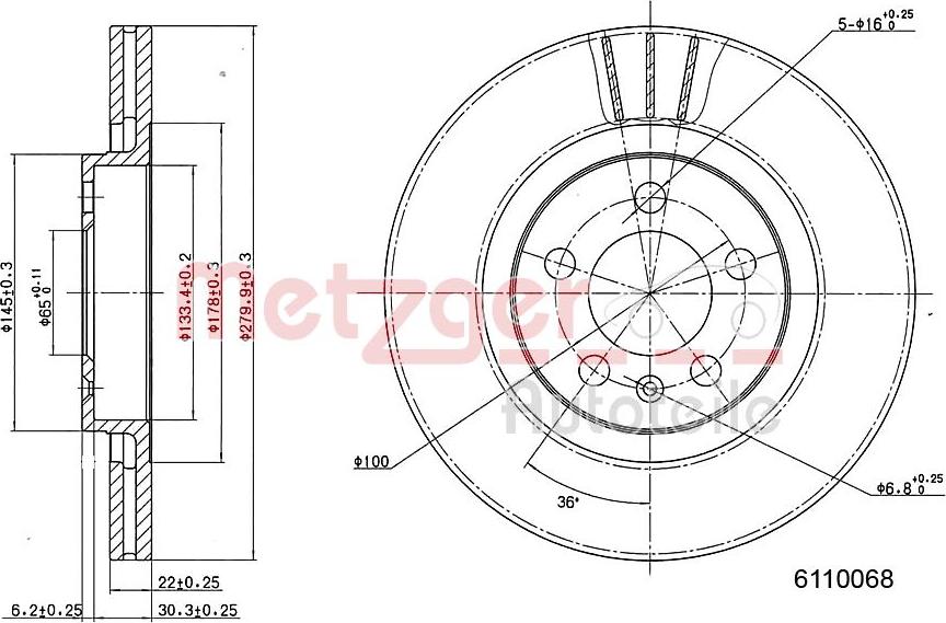 Metzger 6110068 - Disque de frein cwaw.fr