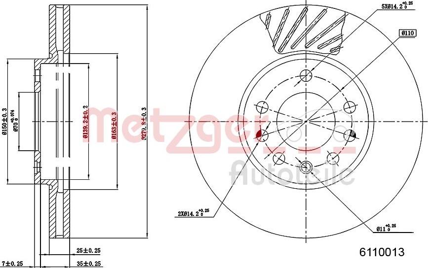 Metzger 6110013 - Disque de frein cwaw.fr