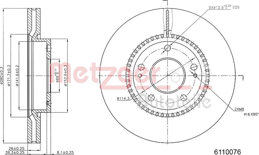 Metzger 6110076 - Disque de frein cwaw.fr