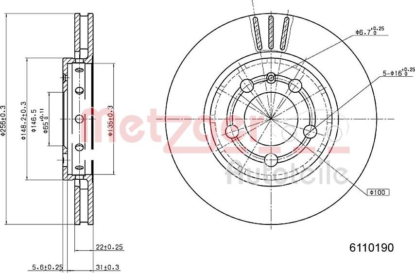 Metzger 6110190 - Disque de frein cwaw.fr