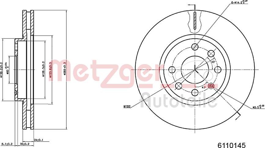 Metzger 6110145 - Disque de frein cwaw.fr