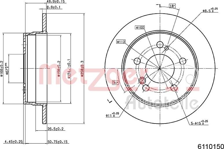 Metzger 6110150 - Disque de frein cwaw.fr