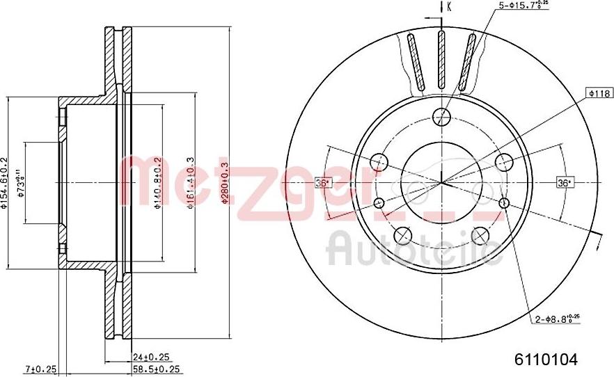 Metzger 6110104 - Disque de frein cwaw.fr