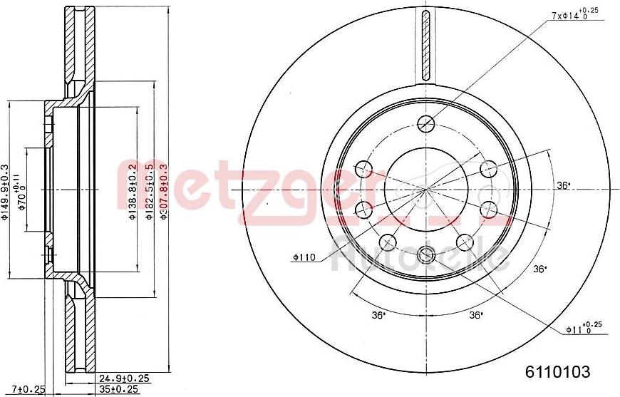 Metzger 6110103 - Disque de frein cwaw.fr