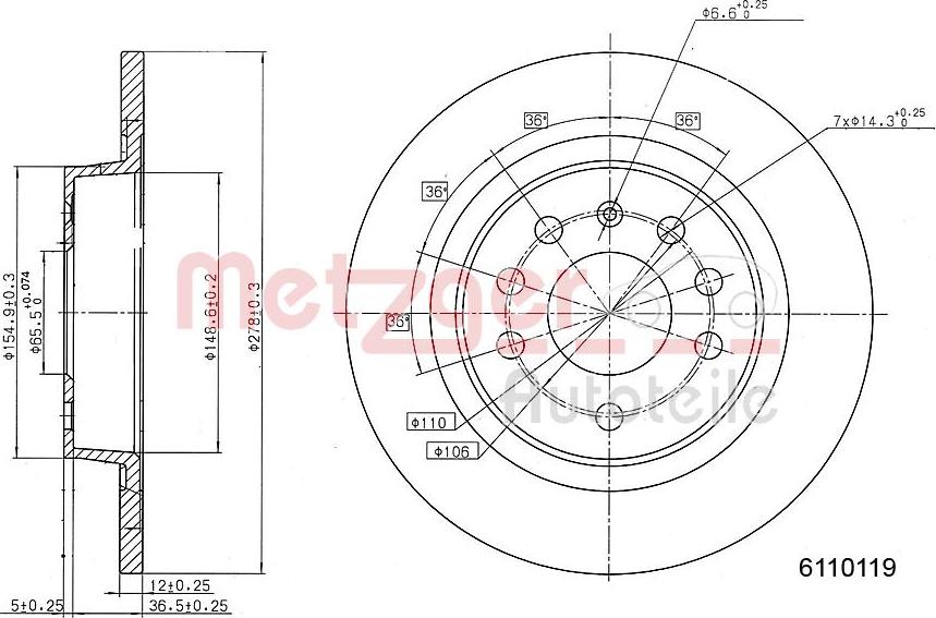 Metzger 6110119 - Disque de frein cwaw.fr