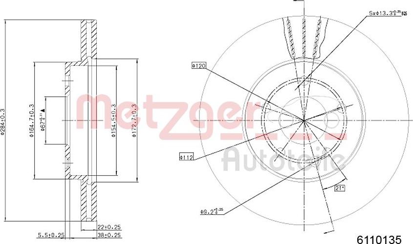 Metzger 6110135 - Disque de frein cwaw.fr