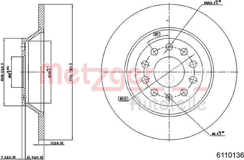 Metzger 6110136 - Disque de frein cwaw.fr