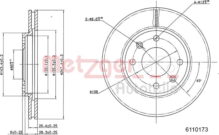 Metzger 6110173 - Disque de frein cwaw.fr