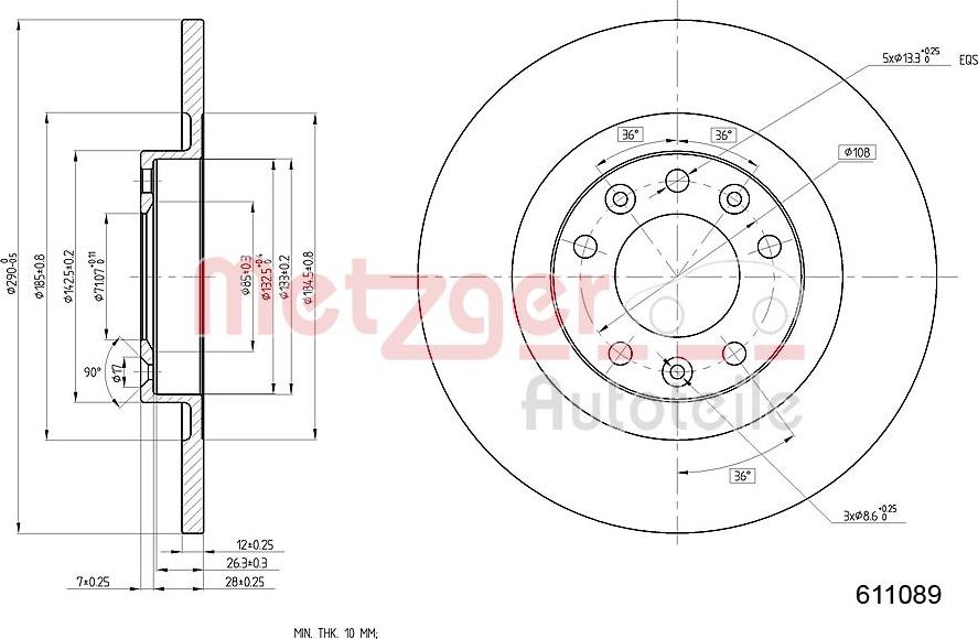 Metzger 6110890 - Disque de frein cwaw.fr