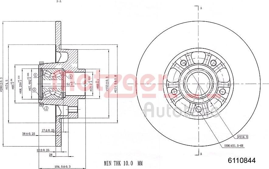 Metzger 6110844 - Disque de frein cwaw.fr