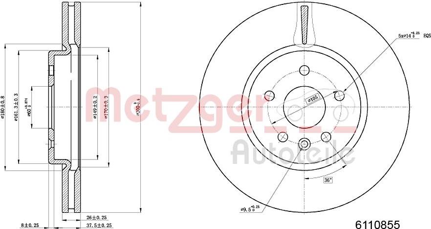 Metzger 6110855 - Disque de frein cwaw.fr