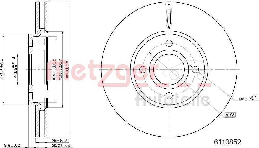 Metzger 6110852 - Disque de frein cwaw.fr