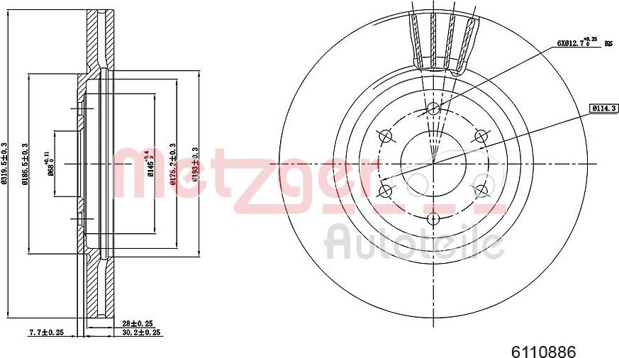 Metzger 6110886 - Disque de frein cwaw.fr