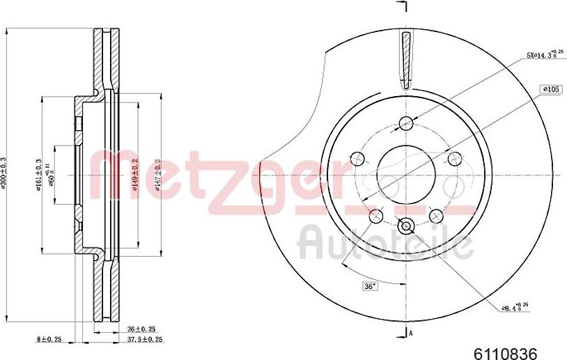 Metzger 6110836 - Disque de frein cwaw.fr