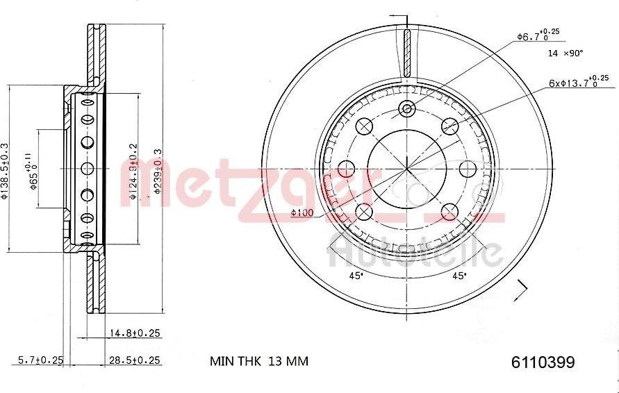 Metzger 6110399 - Disque de frein cwaw.fr